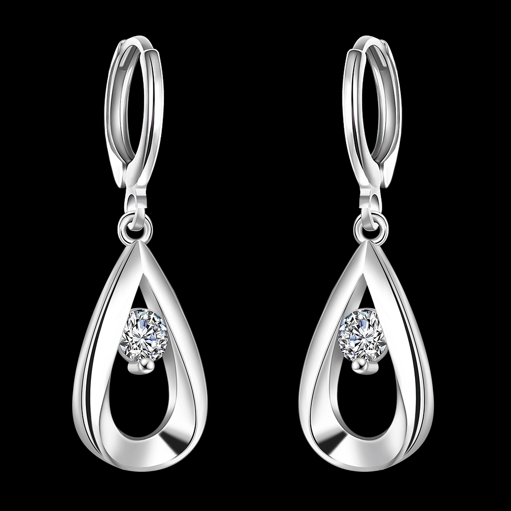 LKNSPCE614 Simple Water Zircon Silver Earrings
