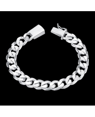 10MM Square Buckle Side Tattoo  Men\'s Geometric Silver Chain Bracelet