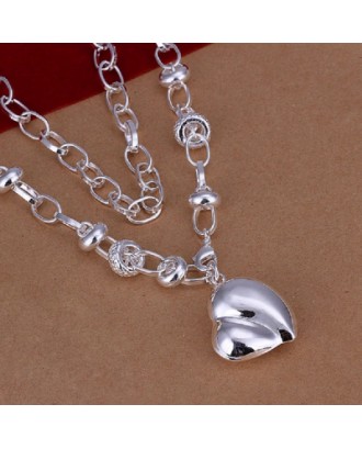 Fashion Jewelry Simple Silver Heart Pendant Necklace