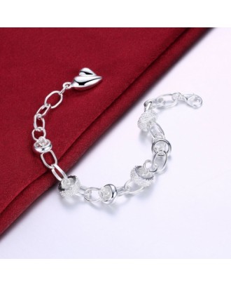 Hanging Small Heart Bracelet Round Silver Chain Bracelet