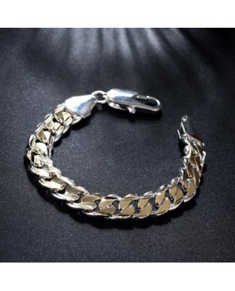 Colored Side Shrimp Clasp Bracelet - Men\'S Geometric Silver Chain Bracelet
