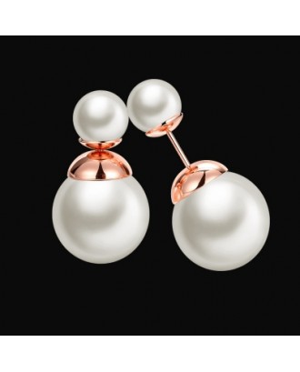 Fashion K Gold  Round Pearl White Rose Gold Lady Earrings