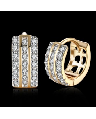 Three Rows of Diamond Set Romantic Wind Earrings with K Gold Zircon Earring Clip
