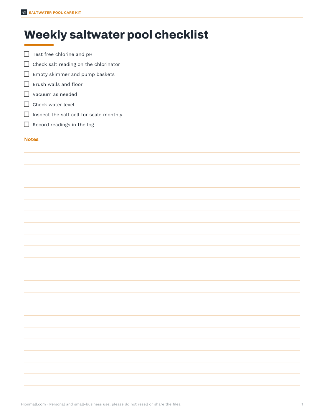 Preview of the first page of Weekly checklist
